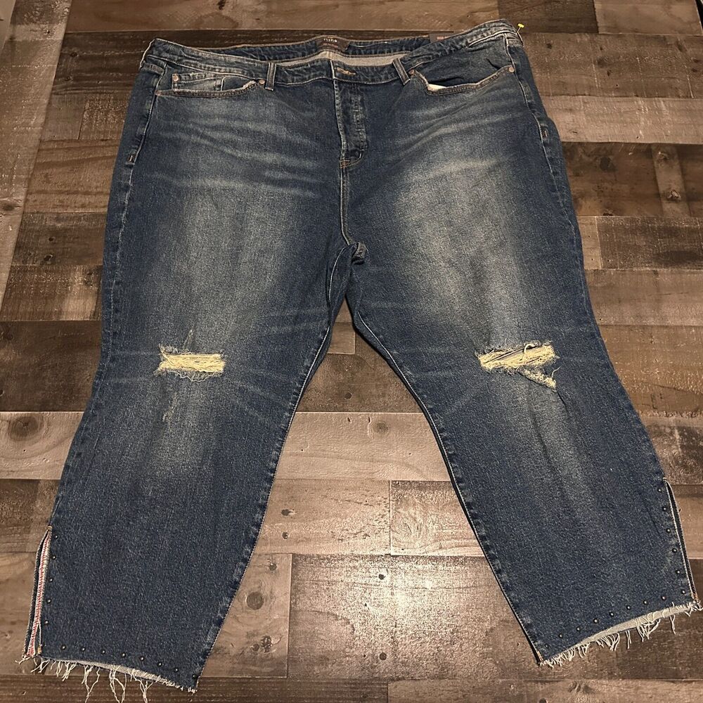 NWT Torrid High Rise Straight Crop Jeans Size 28s Plus‎ Blue Denim Distressed